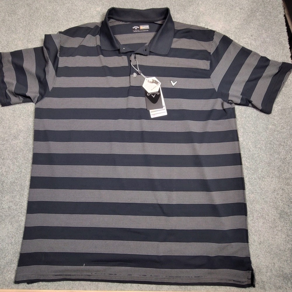 Callaway Opti-Dri Golf Polo Shirt Mens XL Navy Blue Striped Short Sleeve SU21685